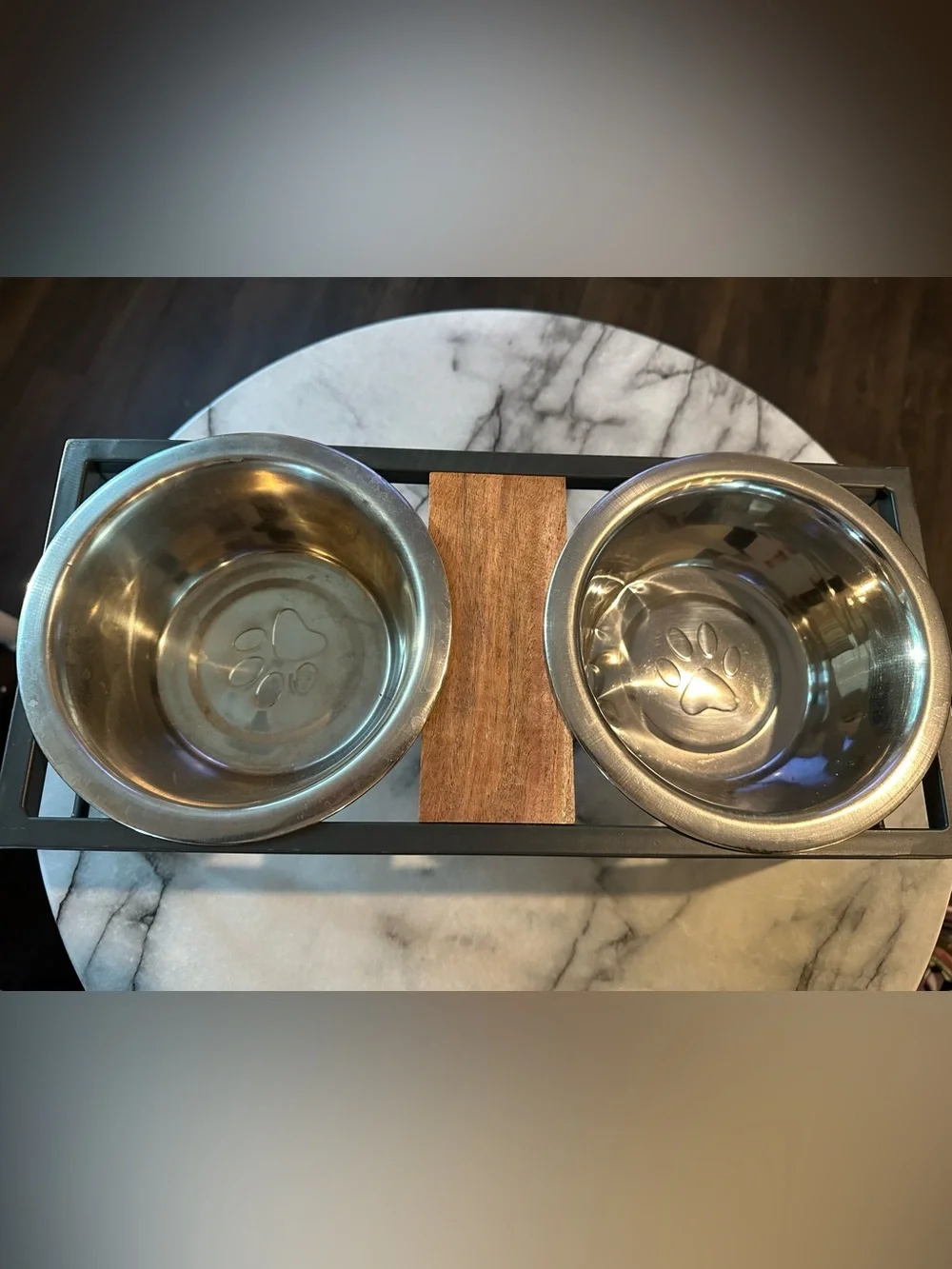 Elevated Double Pet Bowl Stand with Stainless Steel Bowls - Black & Silver